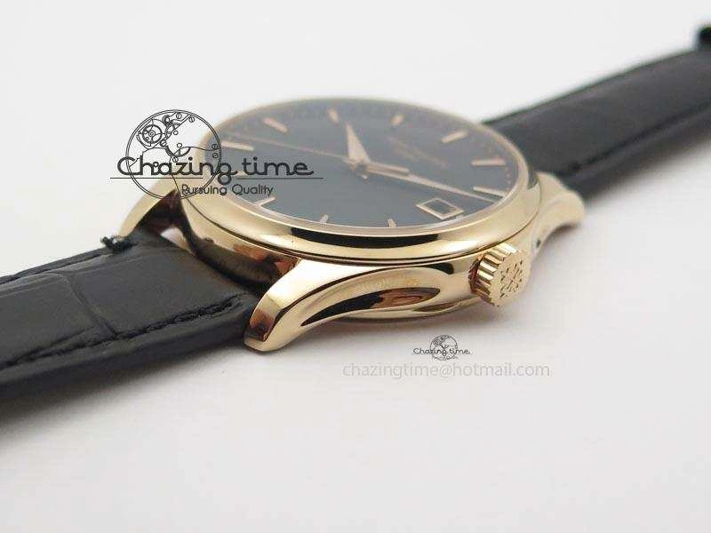 Calatrava Officer RG Bp Maker Best Edition Black Dial On Black Leather Strap MIYOTA 9015