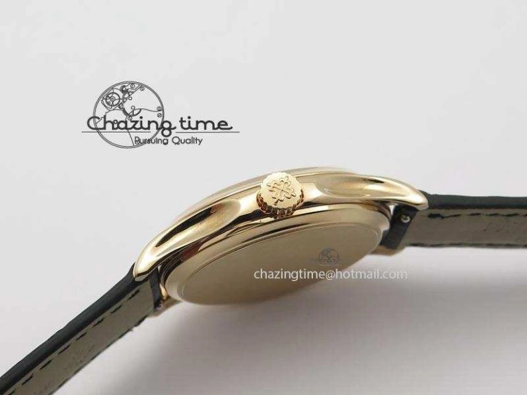 Calatrava Officer RG Bp Maker Best Edition Black Dial On Black Leather Strap MIYOTA 9015