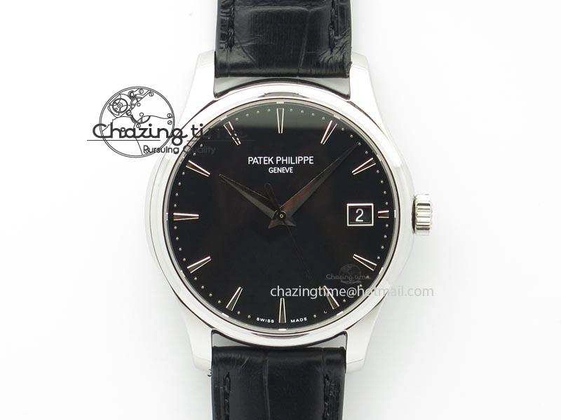 Calatrava Officer SS Bp Maker Best Edition Black Dial On Black Leather Strap MIYOTA 9015