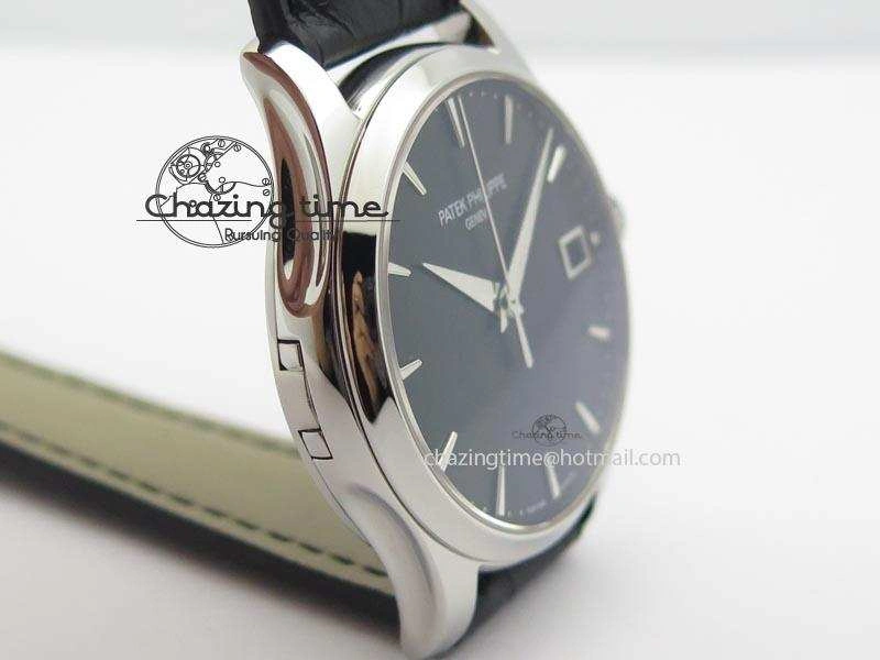 Calatrava Officer SS Bp Maker Best Edition Black Dial On Black Leather Strap MIYOTA 9015