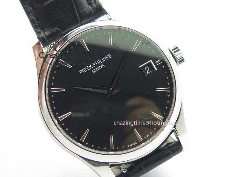 Calatrava Officer SS Bp Maker Best Edition Black Dial On Black Leather Strap MIYOTA 9015