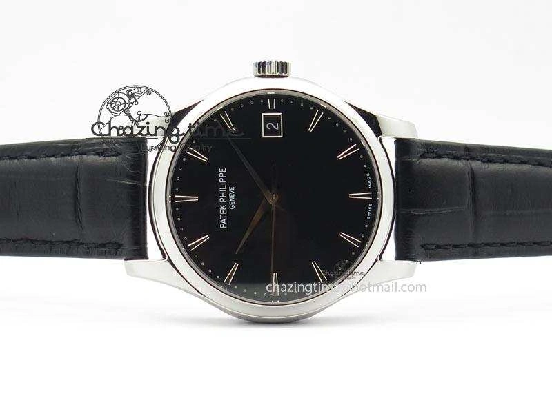 Calatrava Officer SS Bp Maker Best Edition Black Dial On Black Leather Strap MIYOTA 9015
