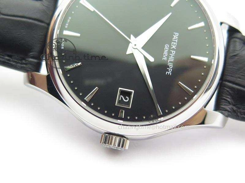 Calatrava Officer SS Bp Maker Best Edition Black Dial On Black Leather Strap MIYOTA 9015