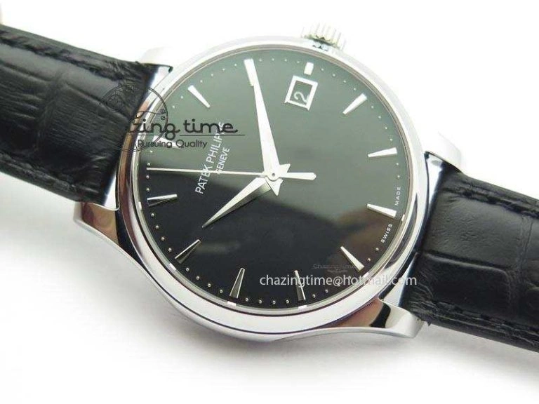 Calatrava Officer SS Bp Maker Best Edition Black Dial On Black Leather Strap MIYOTA 9015