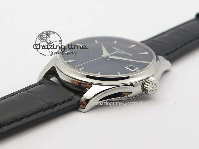 Calatrava Officer SS Bp Maker Best Edition Black Dial On Black Leather Strap MIYOTA 9015