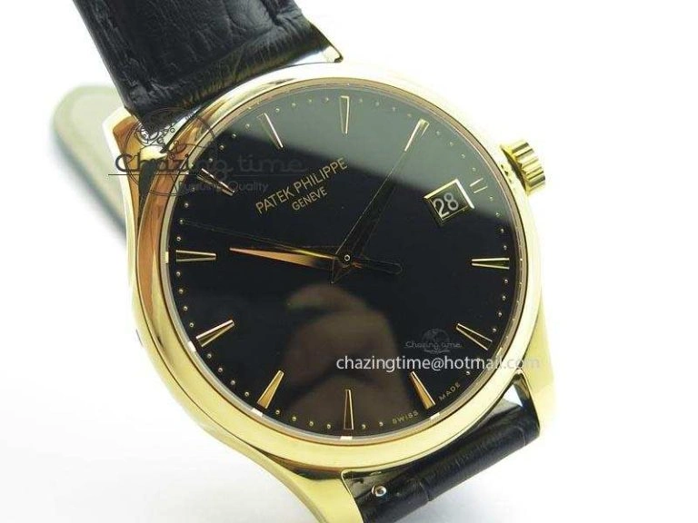 Calatrava Officer YG Bp Maker Best Edition Black Dial On Black Leather Strap MIYOTA 9015
