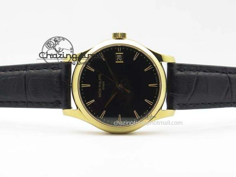 Calatrava Officer YG Bp Maker Best Edition Black Dial On Black Leather Strap MIYOTA 9015