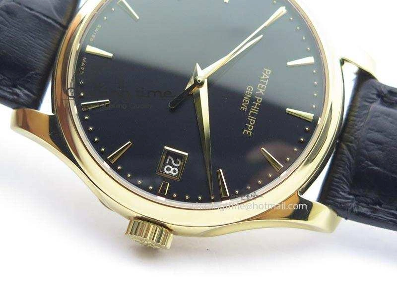 Calatrava Officer YG Bp Maker Best Edition Black Dial On Black Leather Strap MIYOTA 9015