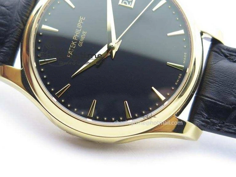 Calatrava Officer YG Bp Maker Best Edition Black Dial On Black Leather Strap MIYOTA 9015