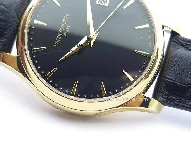 Calatrava Officer YG Bp Maker Best Edition Black Dial On Black Leather Strap MIYOTA 9015