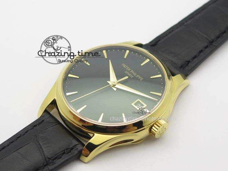Calatrava Officer YG Bp Maker Best Edition Black Dial On Black Leather Strap MIYOTA 9015