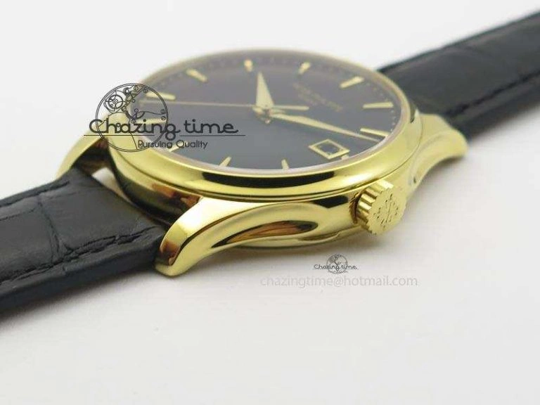 Calatrava Officer YG Bp Maker Best Edition Black Dial On Black Leather Strap MIYOTA 9015