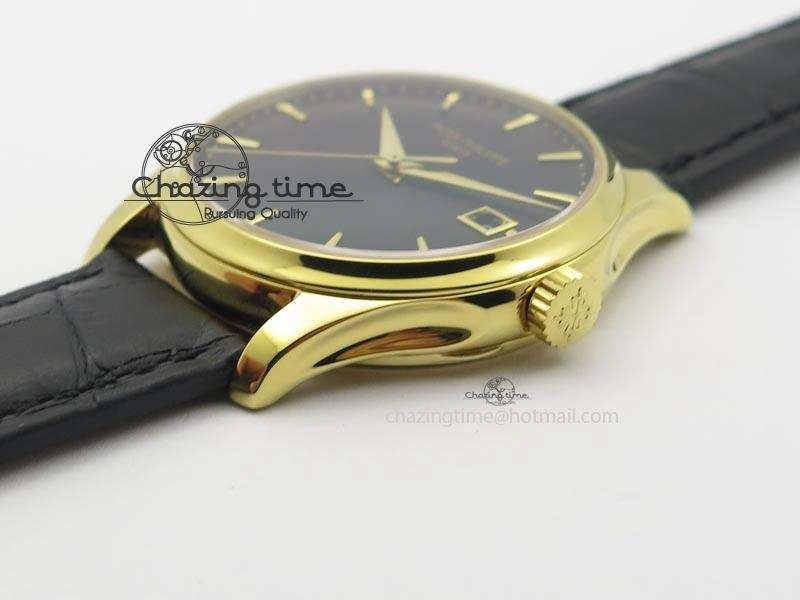 Calatrava Officer YG Bp Maker Best Edition Black Dial On Black Leather Strap MIYOTA 9015