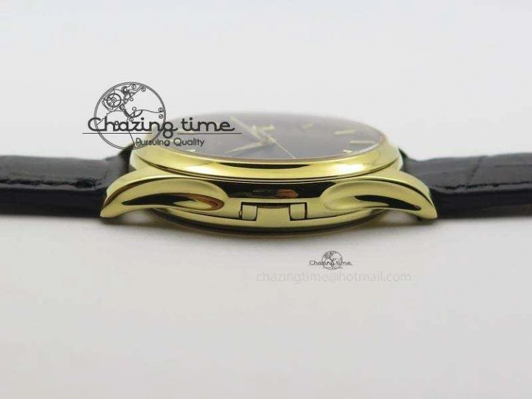 Calatrava Officer YG Bp Maker Best Edition Black Dial On Black Leather Strap MIYOTA 9015