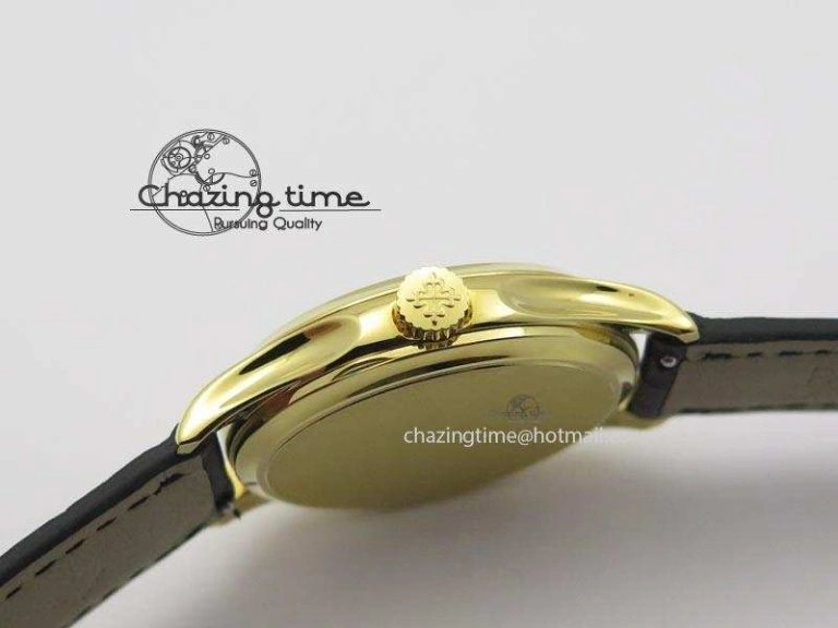 Calatrava Officer YG Bp Maker Best Edition Black Dial On Black Leather Strap MIYOTA 9015