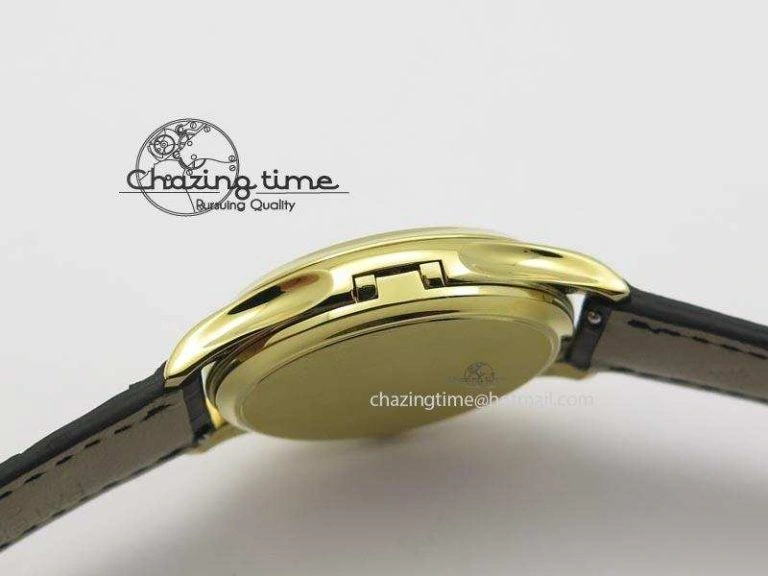 Calatrava Officer YG Bp Maker Best Edition Black Dial On Black Leather Strap MIYOTA 9015