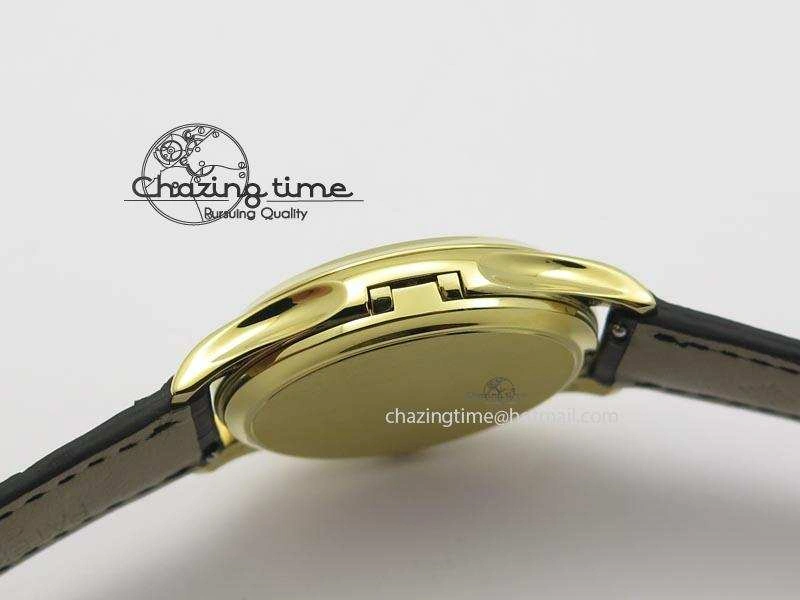 Calatrava Officer YG Bp Maker Best Edition Black Dial On Black Leather Strap MIYOTA 9015