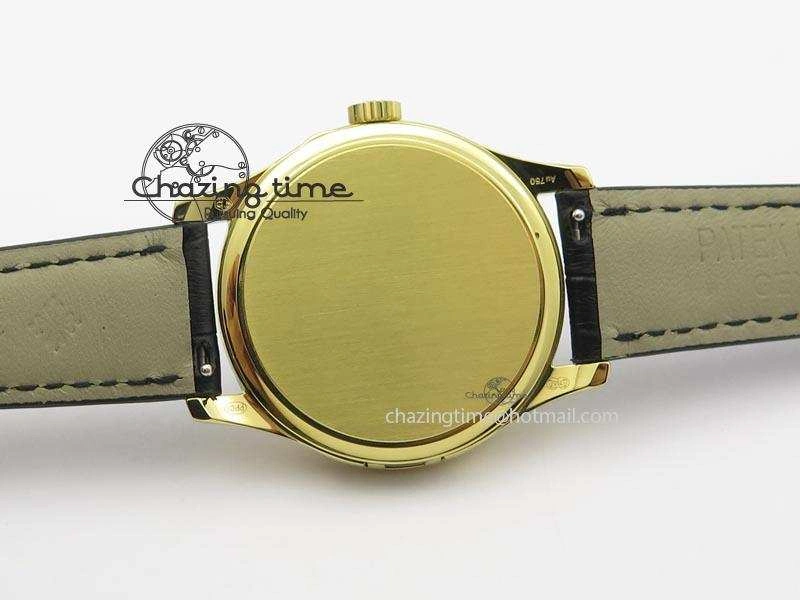 Calatrava Officer YG Bp Maker Best Edition Black Dial On Black Leather Strap MIYOTA 9015