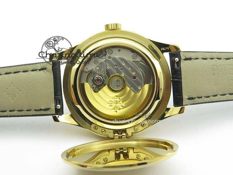 Calatrava Officer YG Bp Maker Best Edition Black Dial On Black Leather Strap MIYOTA 9015