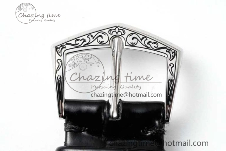 Calatrava SS FLF Best Edition Black Silver Dial Style 1 on Black Leather Strap A240 (Micro Rotor)