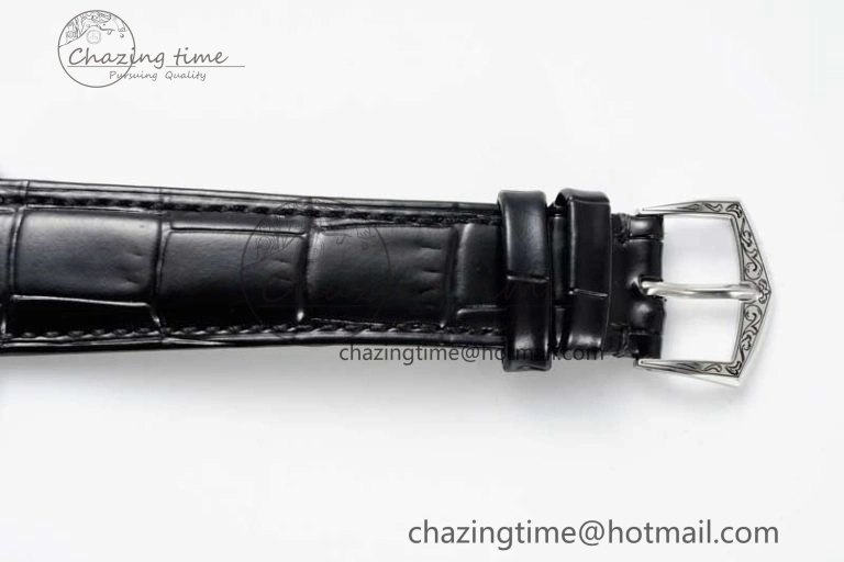 Calatrava SS FLF Best Edition Black Silver Dial Style 1 on Black Leather Strap A240 (Micro Rotor)