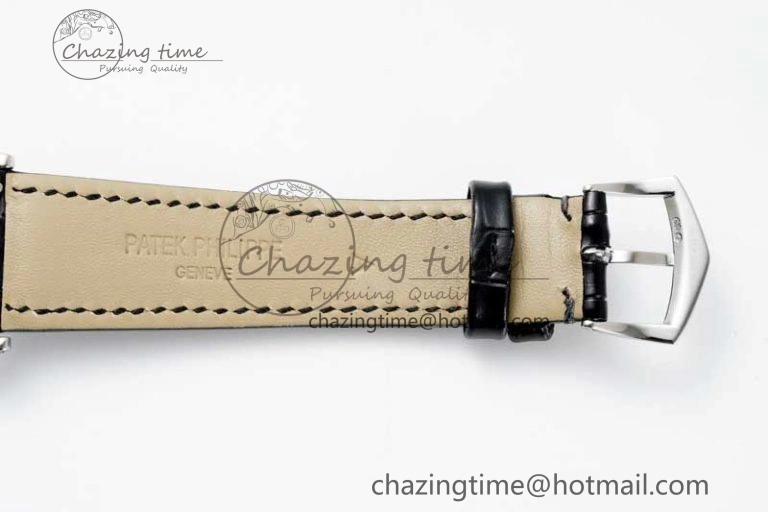 Calatrava SS FLF Best Edition Black Silver Dial Style 1 on Black Leather Strap A240 (Micro Rotor)