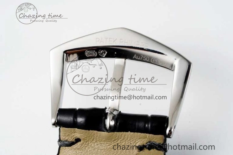 Calatrava SS FLF Best Edition Black Silver Dial Style 1 on Black Leather Strap A240 (Micro Rotor)