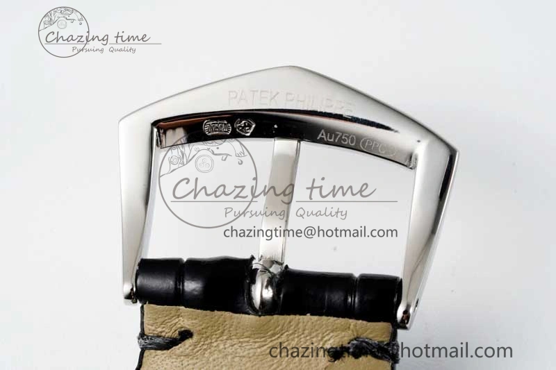 Calatrava SS FLF Best Edition Black Silver Dial Style 1 on Black Leather Strap A240 (Micro Rotor)