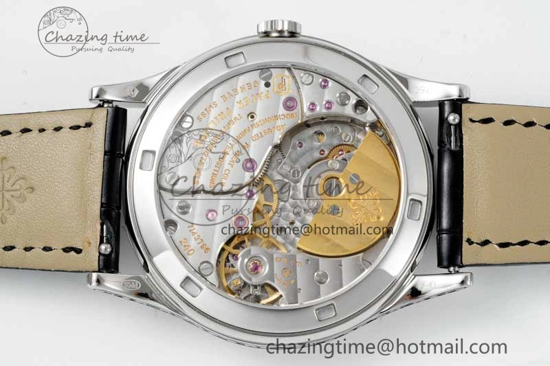Calatrava SS FLF Best Edition Black Silver Dial Style 1 on Black Leather Strap A240 (Micro Rotor)