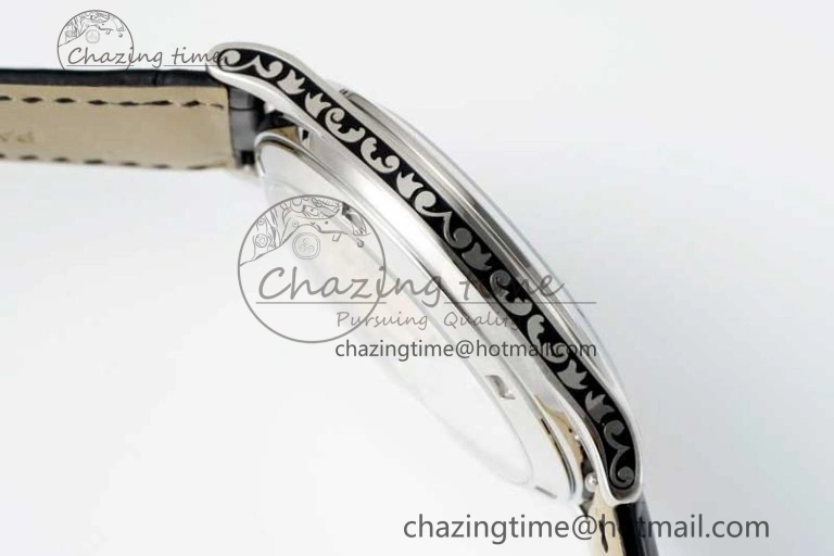 Calatrava SS FLF Best Edition Black Silver Dial Style 2 on Black Leather Strap A240 (Micro Rotor)