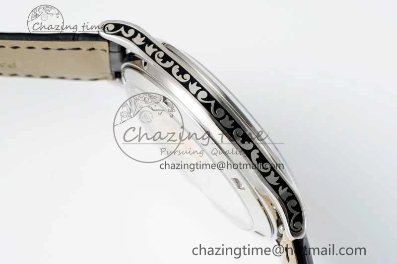 Calatrava SS FLF Best Edition Black Silver Dial Style 2 on Black Leather Strap A240 (Micro Rotor)