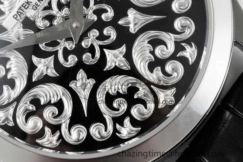 Calatrava SS FLF Best Edition Black Silver Dial Style 2 on Black Leather Strap A240 (Micro Rotor)
