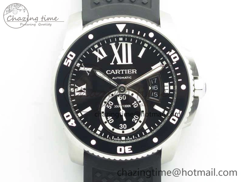 Calibre De Cartier Diver Black JF 1:1 Best Edition On Black Rubber Strap A23J