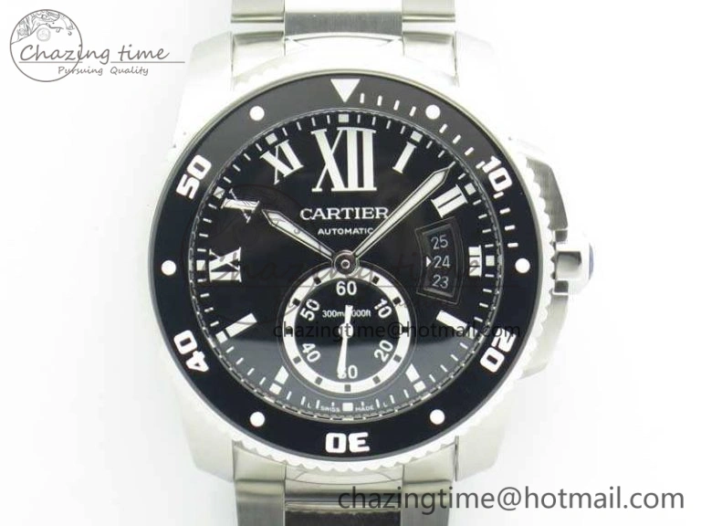Calibre De Cartier Diver Black JF 1:1 Best Edition On SS Bracelet A23J