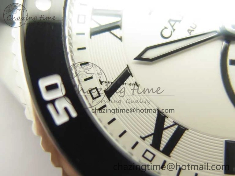 Calibre De Cartier Diver Black JF 1:1 Best Edition White Dial On Black Rubber Strap A23J