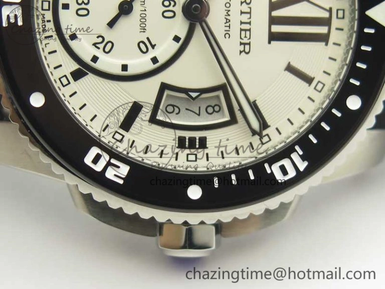 Calibre De Cartier Diver Black JF 1:1 Best Edition White Dial On Black Rubber Strap A23J