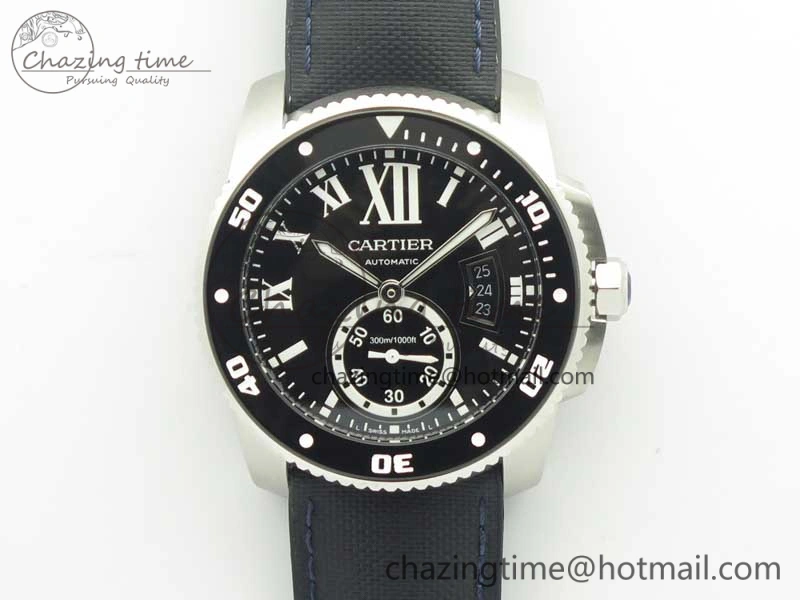Calibre De Cartier Diver Black JF 1:1 Best Edition on Black Nylon Strap A23J