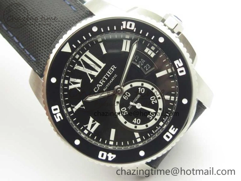 Calibre De Cartier Diver Black JF 1:1 Best Edition on Black Nylon Strap A23J