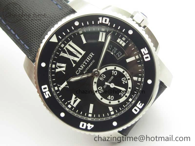 Calibre De Cartier Diver Black JF 1:1 Best Edition on Black Nylon Strap A23J