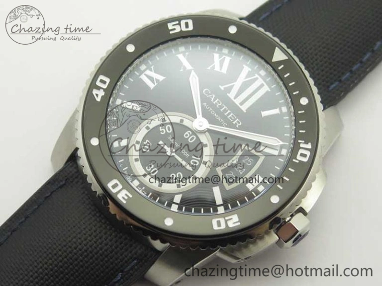 Calibre De Cartier Diver Black JF 1:1 Best Edition on Black Nylon Strap A23J