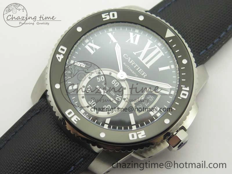 Calibre De Cartier Diver Black JF 1:1 Best Edition on Black Nylon Strap A23J