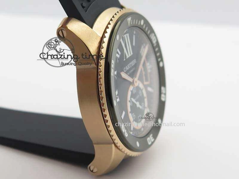 Calibre De Cartier Diver Black RG TF 1:1 Best Edition On Black Rubber Strap A23J