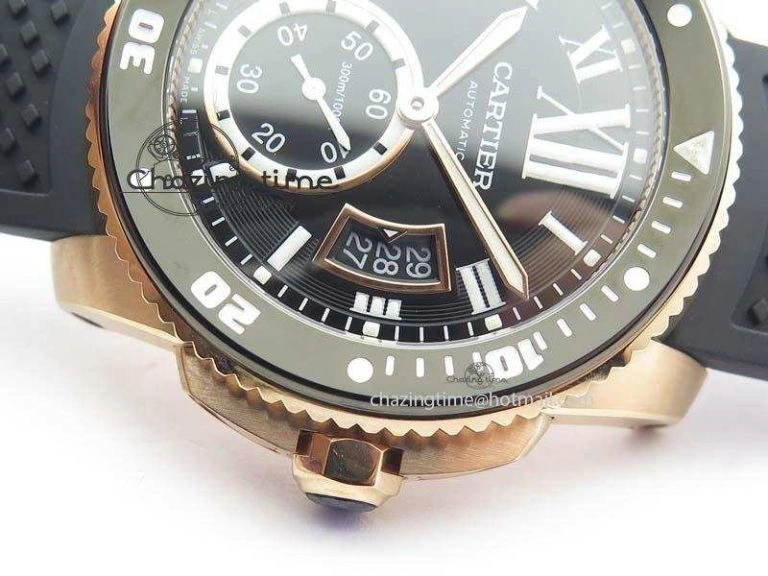 Calibre De Cartier Diver Black RG TF 1:1 Best Edition On Black Rubber Strap A23J