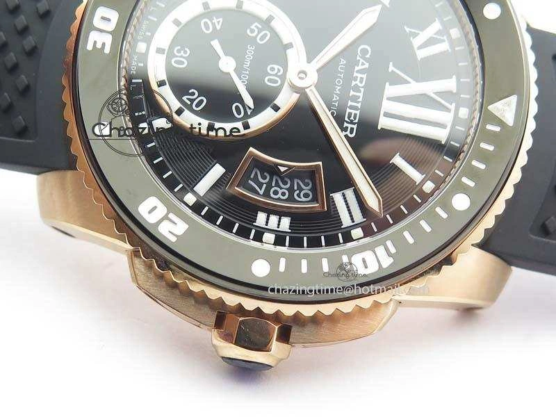 Calibre De Cartier Diver Black RG TF 1:1 Best Edition On Black Rubber Strap A23J
