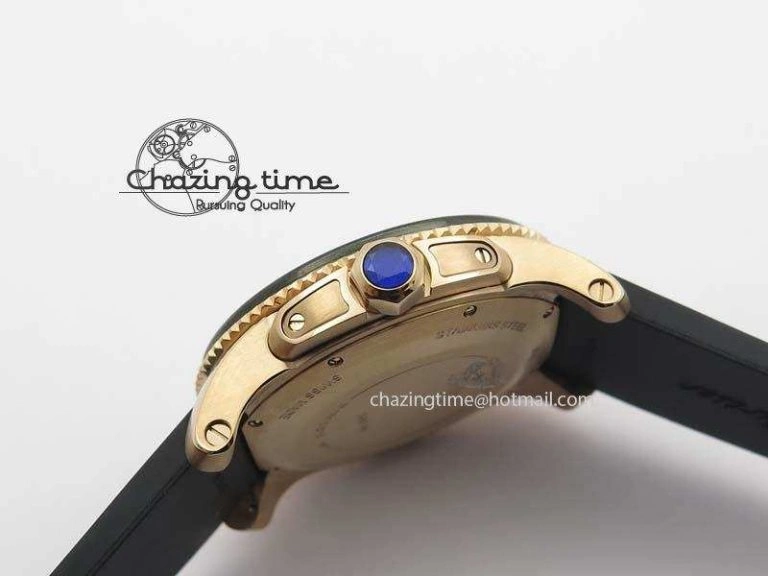Calibre De Cartier Diver Black RG TF 1:1 Best Edition On Black Rubber Strap A23J