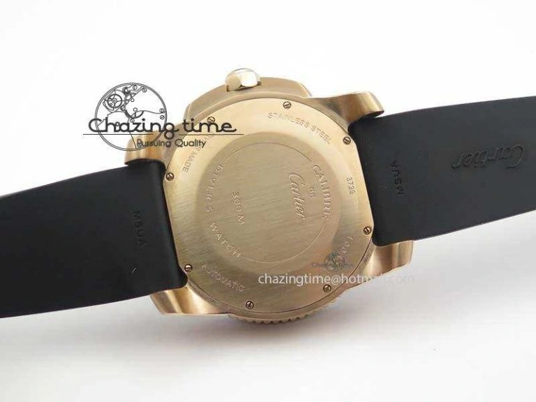 Calibre De Cartier Diver Black RG TF 1:1 Best Edition On Black Rubber Strap A23J