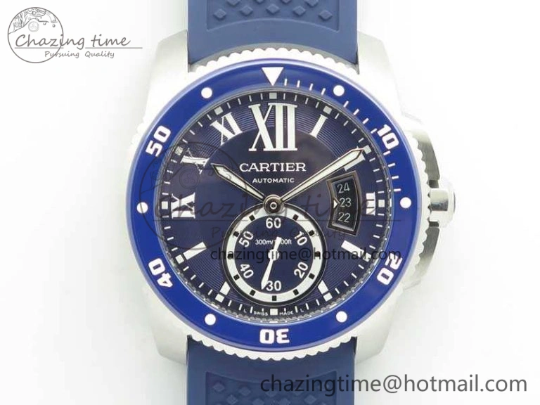 Calibre De Cartier Diver Blue JF 1:1 Best Edition On Blue Rubber Strap A23J