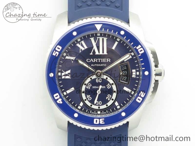 Calibre De Cartier Diver Blue JF 1:1 Best Edition On Blue Rubber Strap A23J