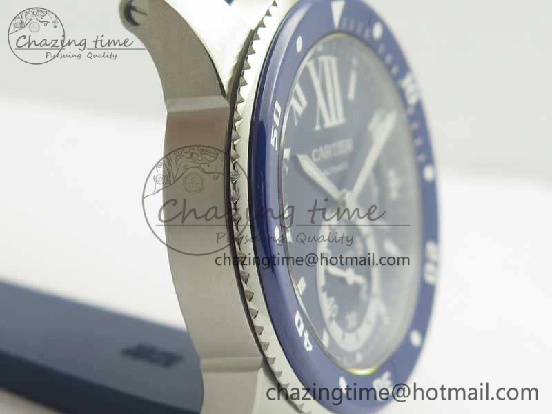 Calibre De Cartier Diver Blue JF 1:1 Best Edition On Blue Rubber Strap A23J