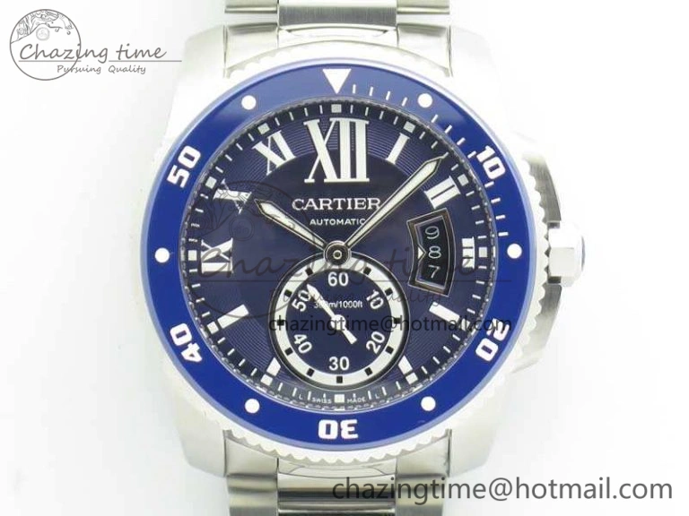 Calibre De Cartier Diver Blue JF 1:1 Best Edition On SS Bracelet A23J